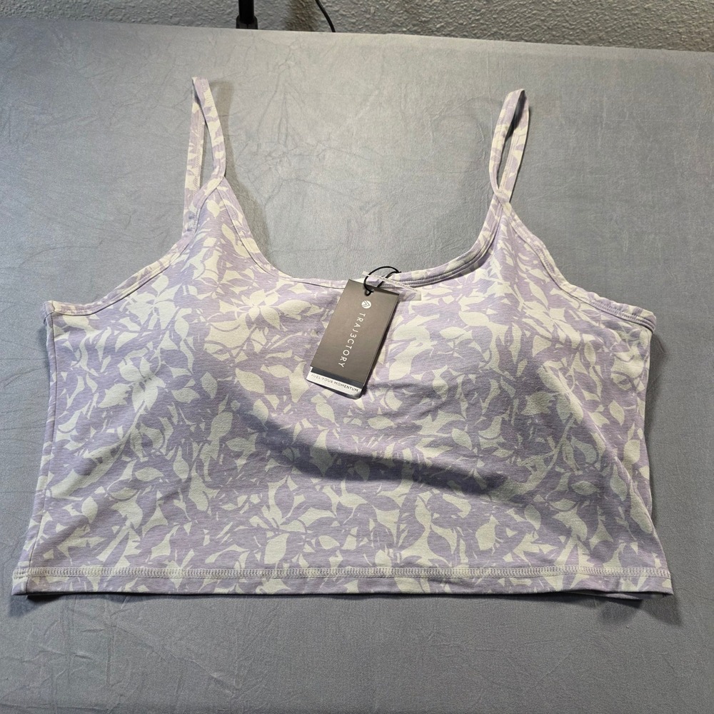 Traj3ctory Women Lavender Leaf Print Crop Top Built-in Bra‎ XXL NWT Eco-Friendly